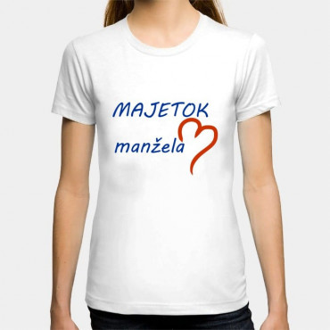 Dámské humorné tričko s výšivkou: MAJETEK manžela + polsrdce