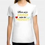 Dámské humorné tričko s výšivkou: čemu mi je krása, mám jiné přednosti + smajlík