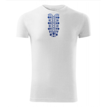 Pánské folklórní tričko bílé krátký rukáv s výšivkou knoflíky