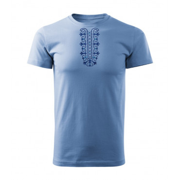 Pánské folklórní tričko světle modré krátký rukáv s výšivkou knoflíky