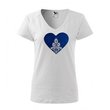 Folklórní tričko krátký rukáv s nášivkou královsky modré srdce nový vzor