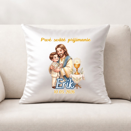 Polštář s potiskem k Prvnímu svatému přijímání se jménem a datem