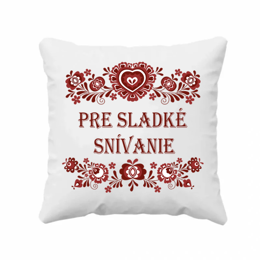olštář s červeným nápisem Pro sladké SNĚNÍ