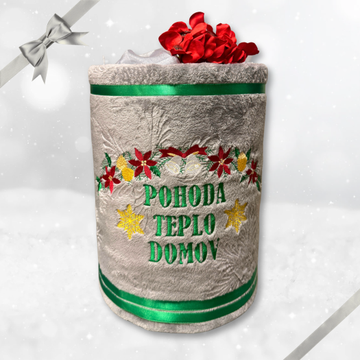Deka s výšivkou – Pohoda, teplo, domov (dort)
