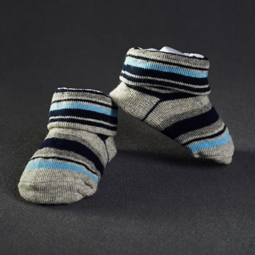 Kojenecké ponožky: proužkované šedo - modré