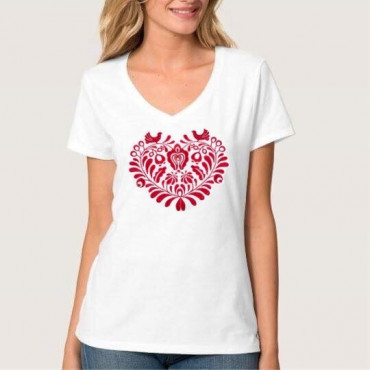 Folklórní tričko krátký rukáv s výšivkou jednobarevné srdce vzor č.3