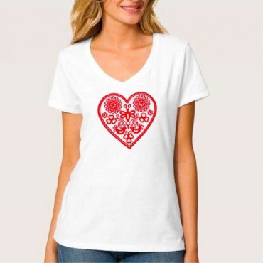 Folklórní tričko krátký rukáv s výšivkou jednobarevné srdce vzor č.10