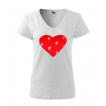 Folklórní tričko krátký rukáv s nášivkou červené srdce